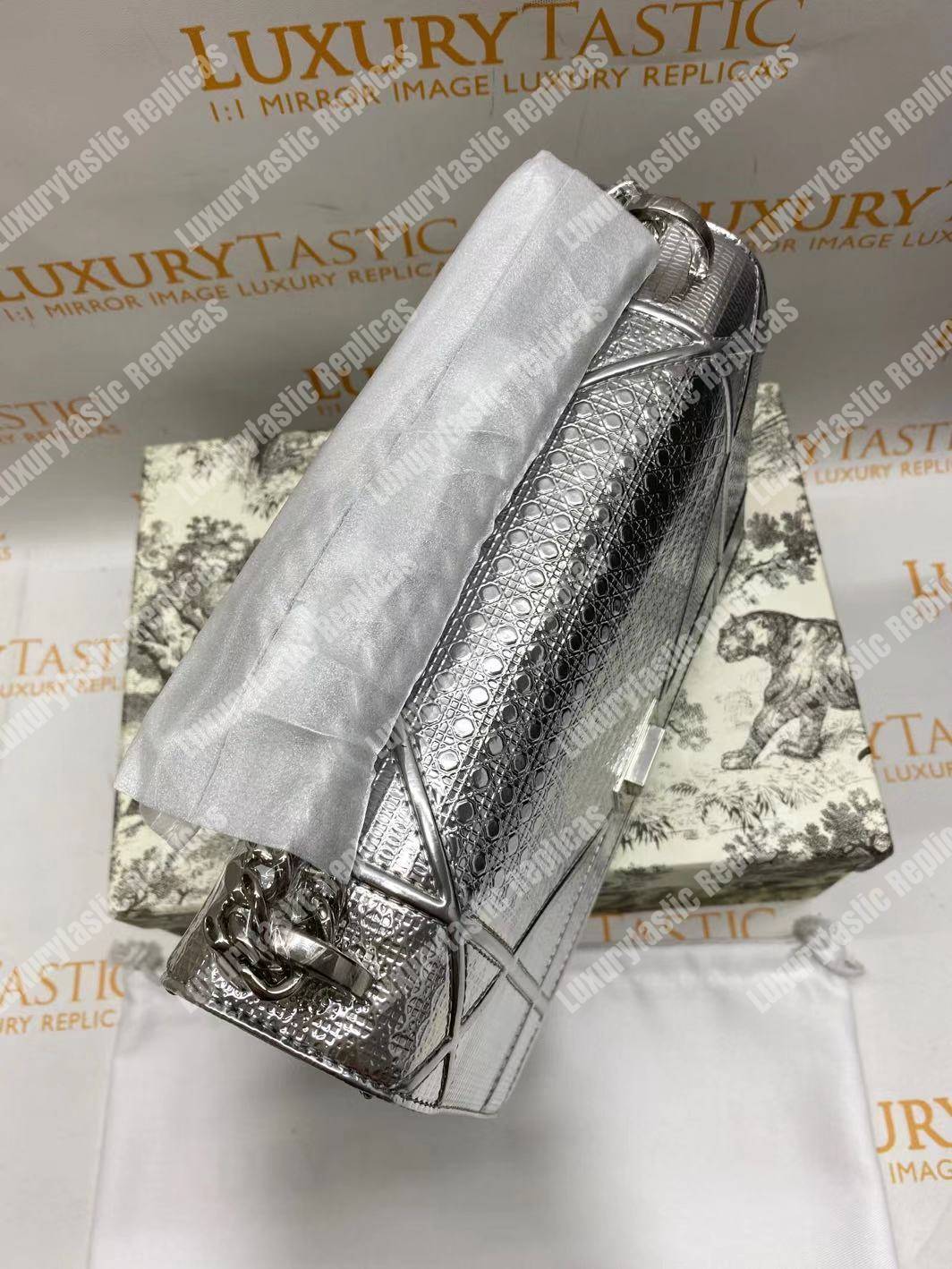 D*orama silver-toned metallic calfskin flap bag