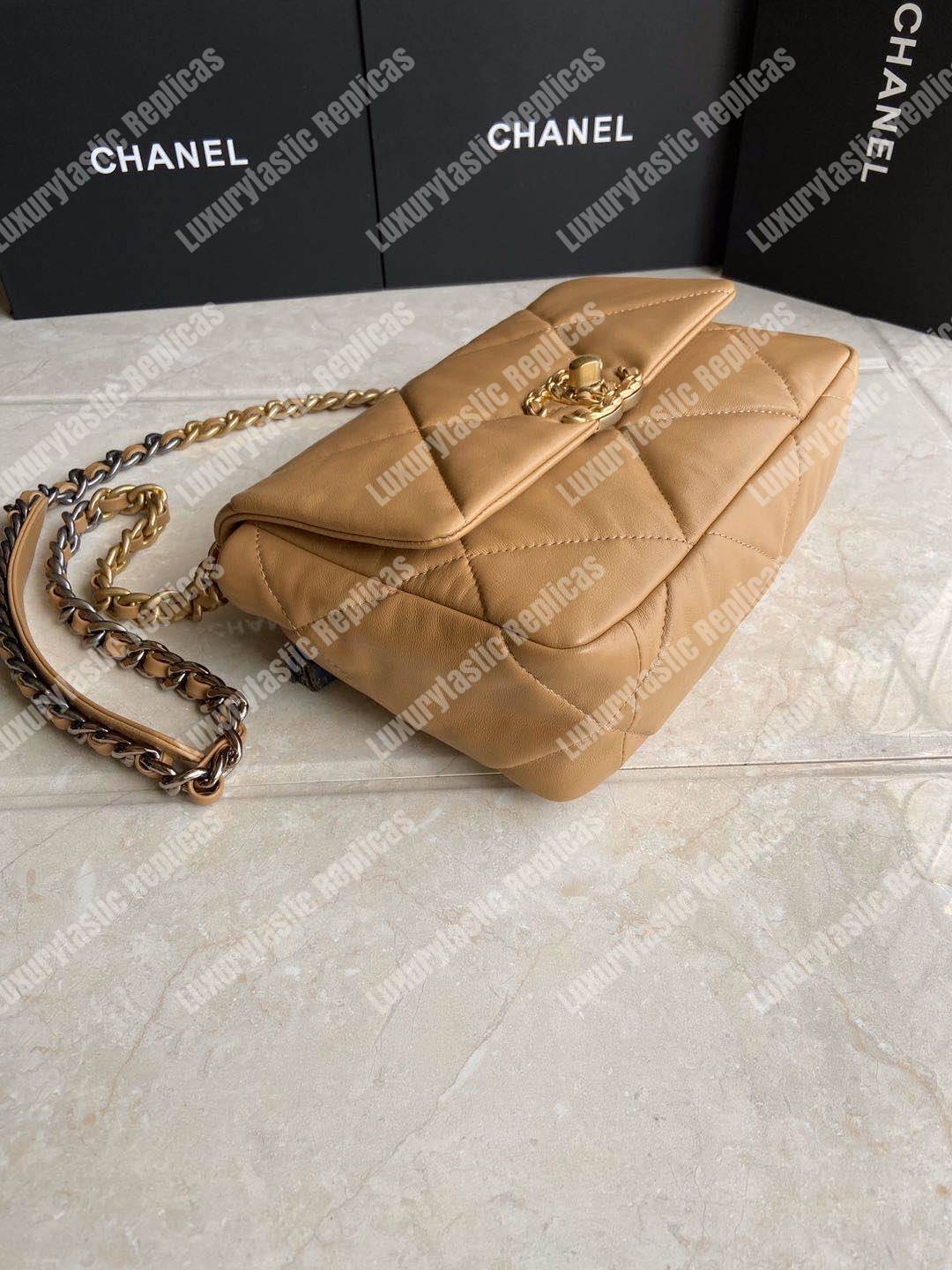 Ch*el 19 flap bag dark beige