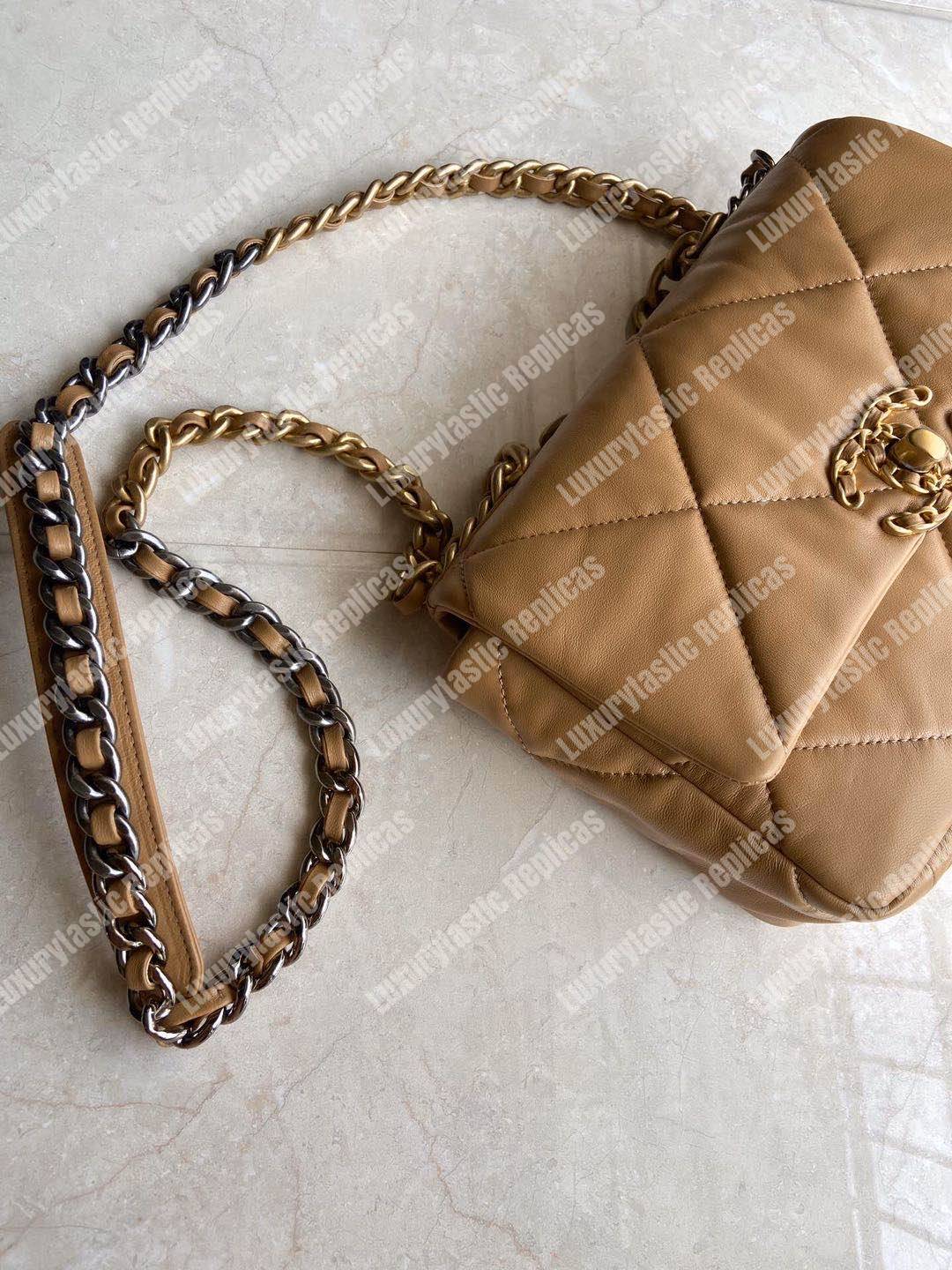 Ch*el 19 flap bag dark beige