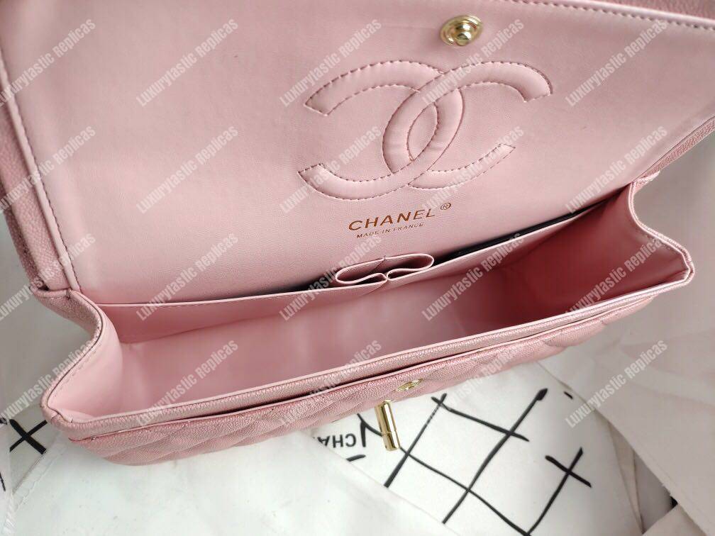 Ch*el caviar quilted small double flap bag pink gold-tone