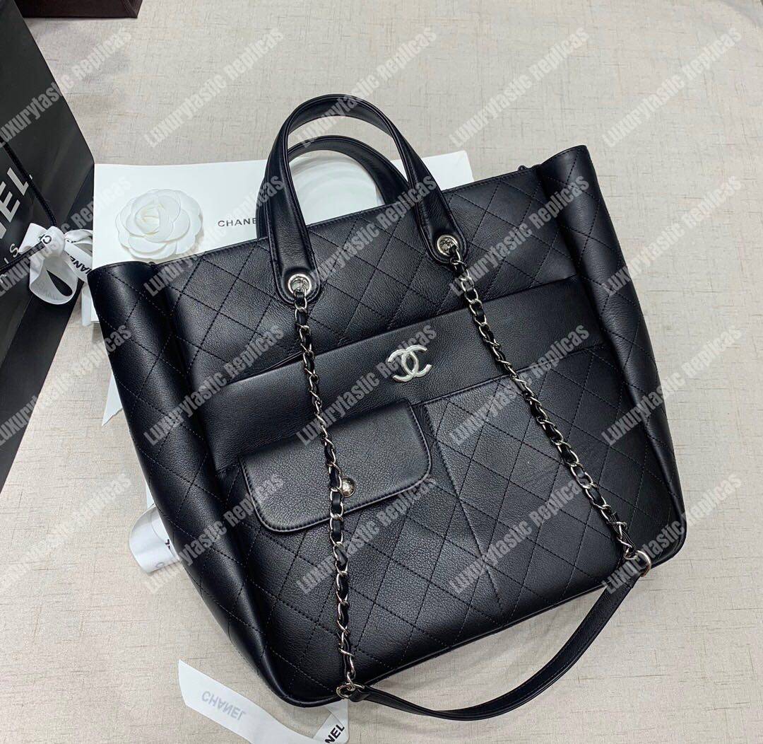 Ch*el large zipped shopping bag black