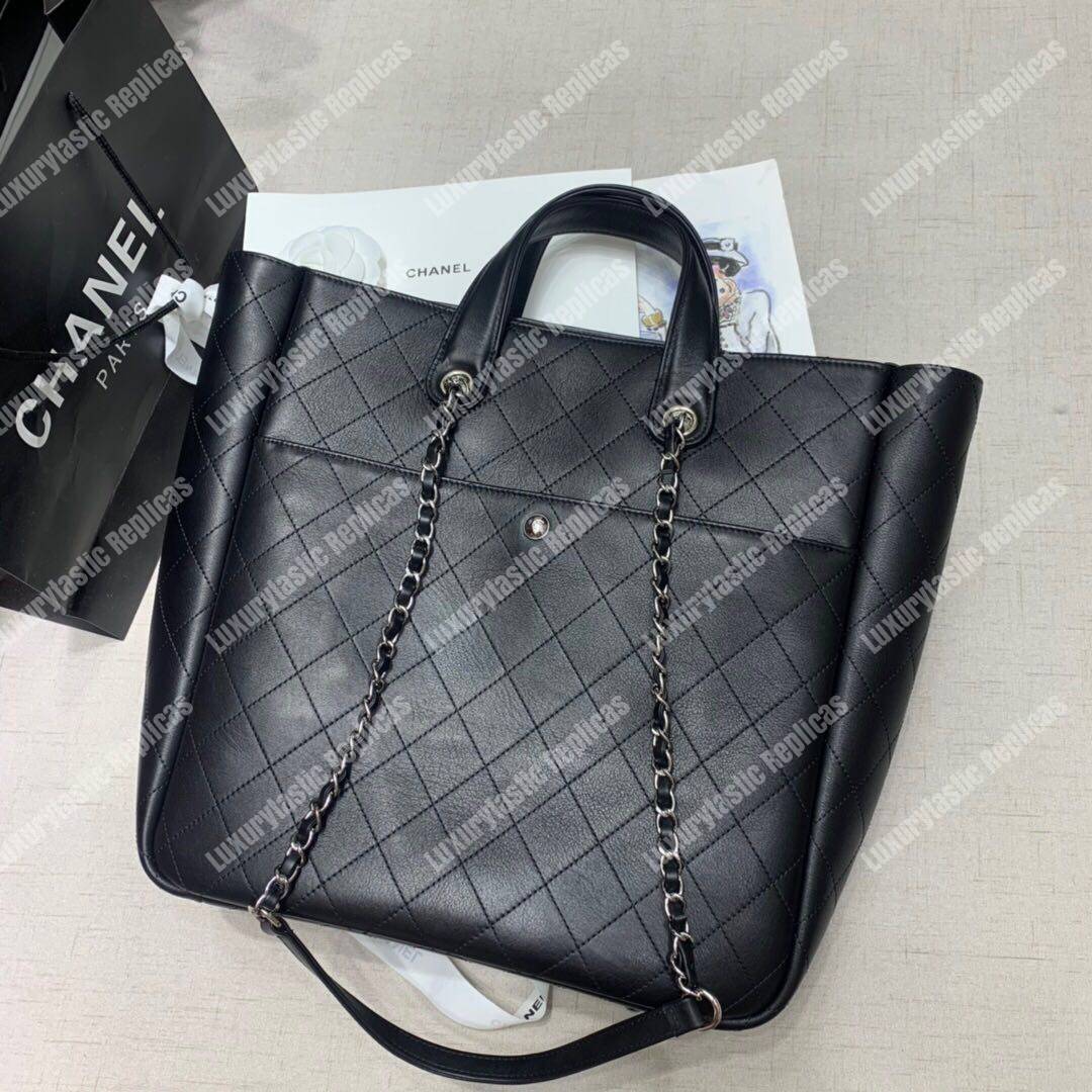 Ch*el large zipped shopping bag black