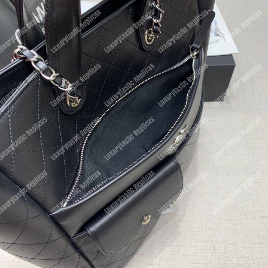 Ch*el large zipped shopping bag black