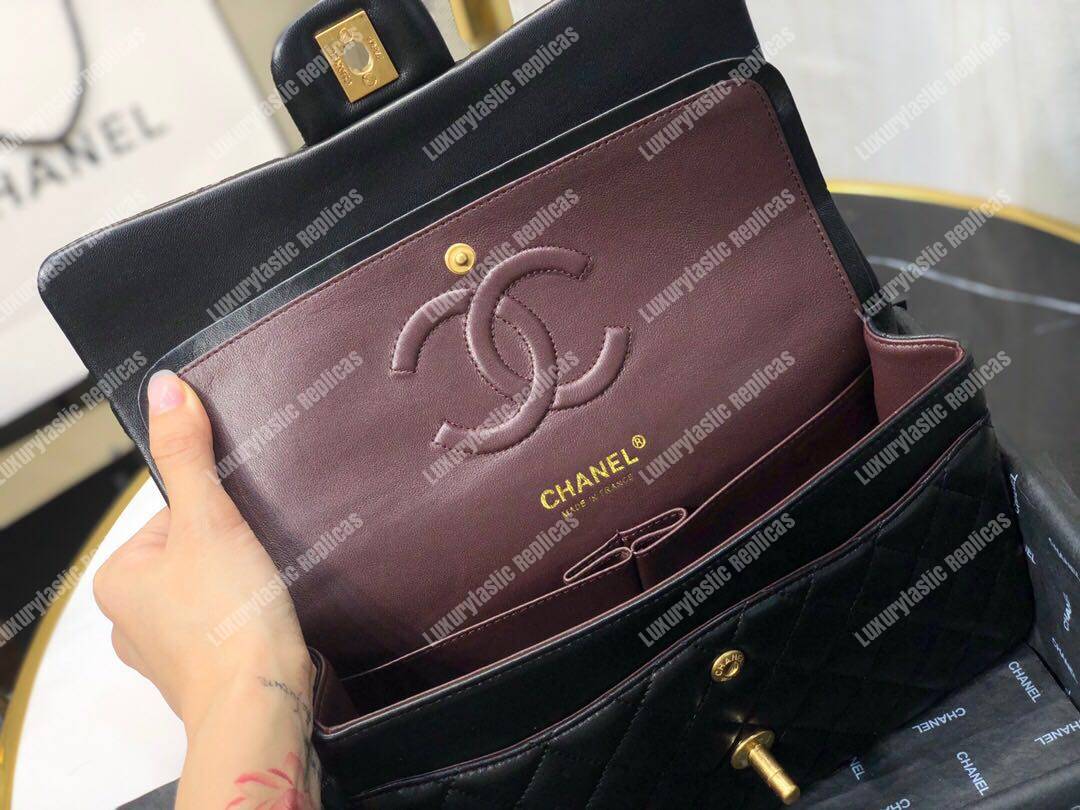Ch*el classic medium flap bag black lambskin