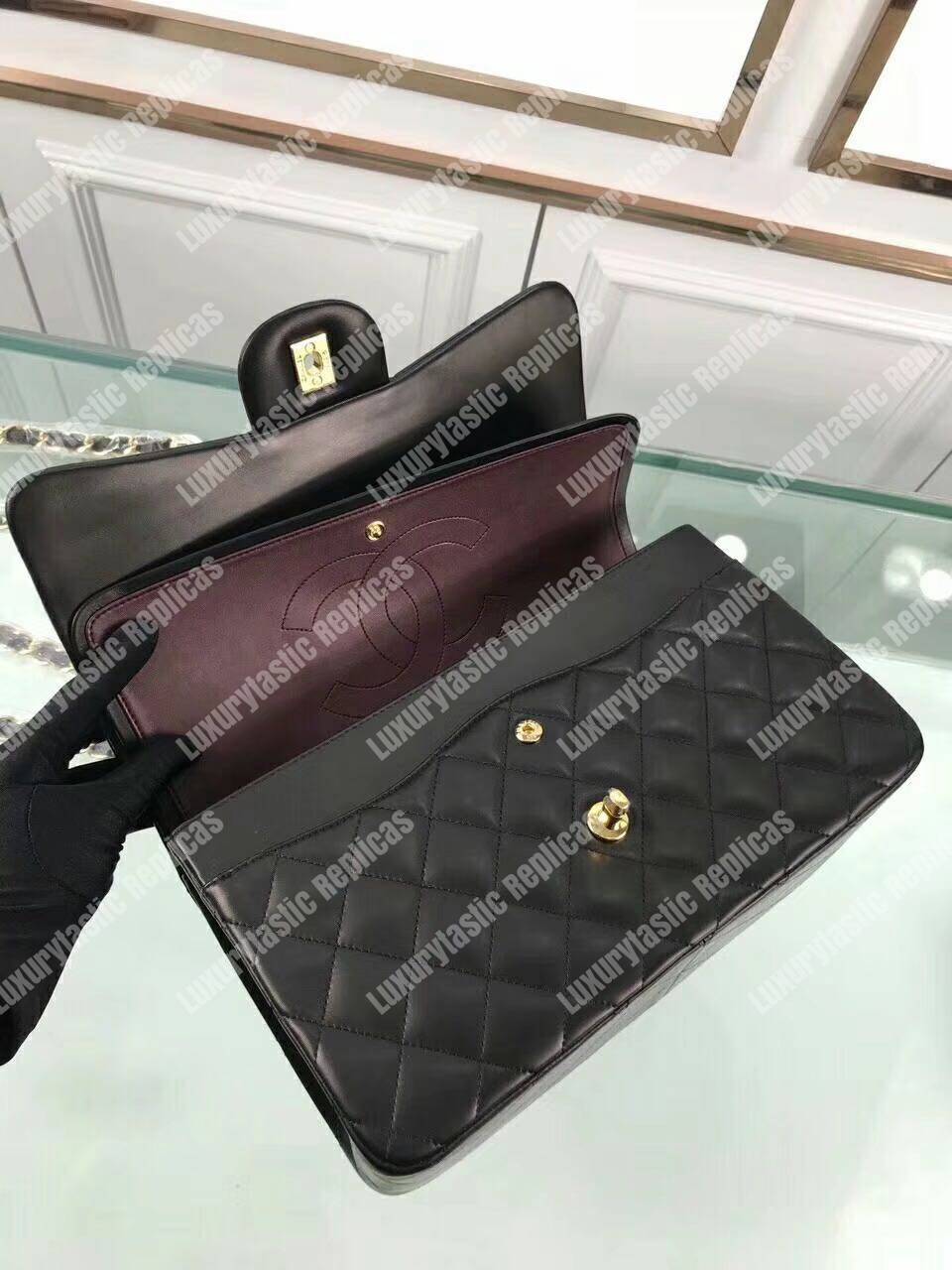 Ch*el classic jumbo double flap bag black gold hardware