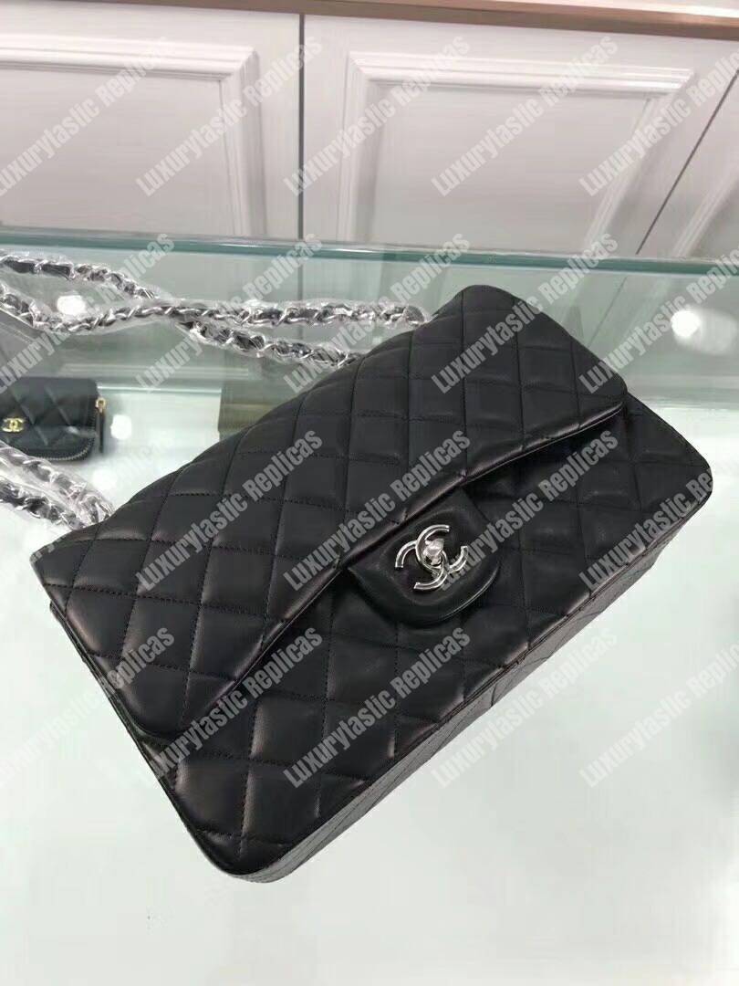 Ch*el classic jumbo double flap bag black silver hardware