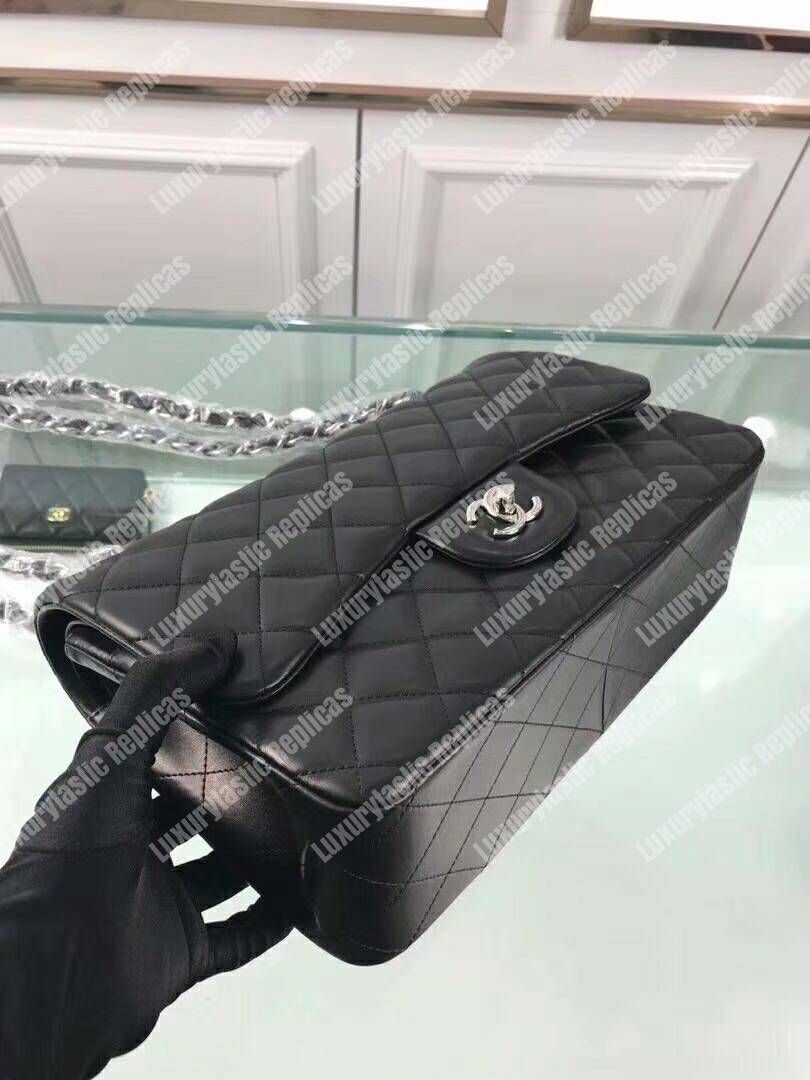 Ch*el classic jumbo double flap bag black silver hardware