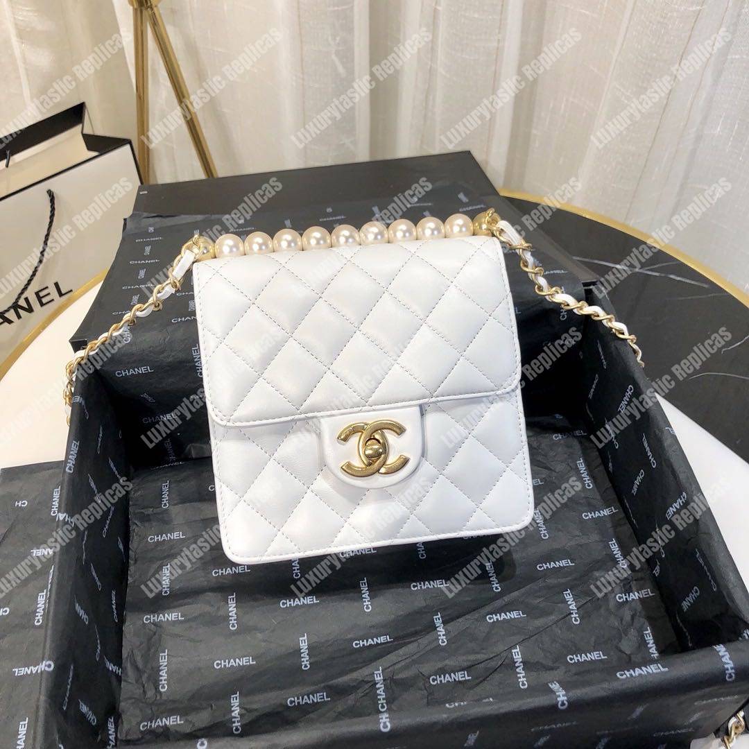 Ch*el flap bag white goatskin