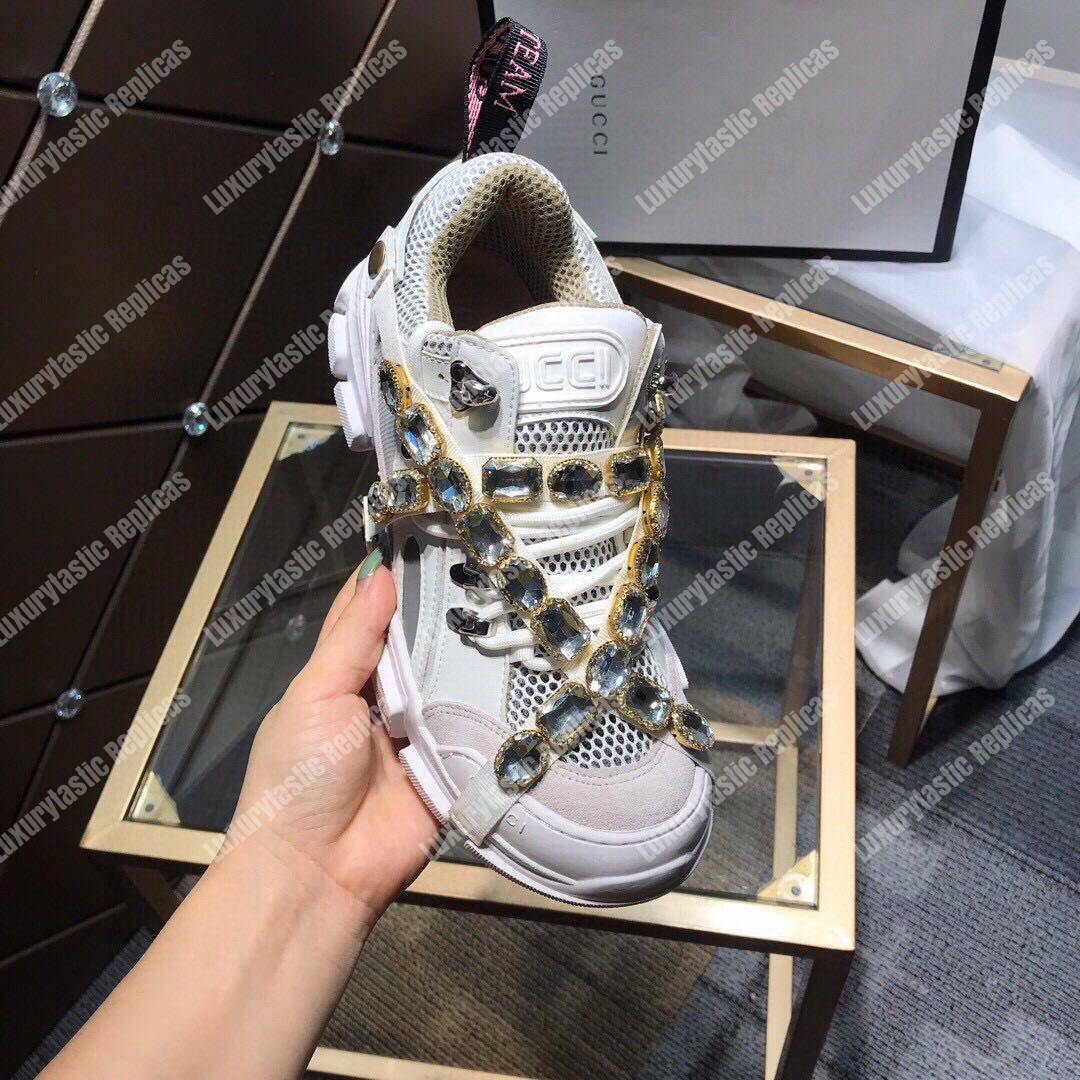 Ch*el women’s flashtrek sneaker with removable crystals white