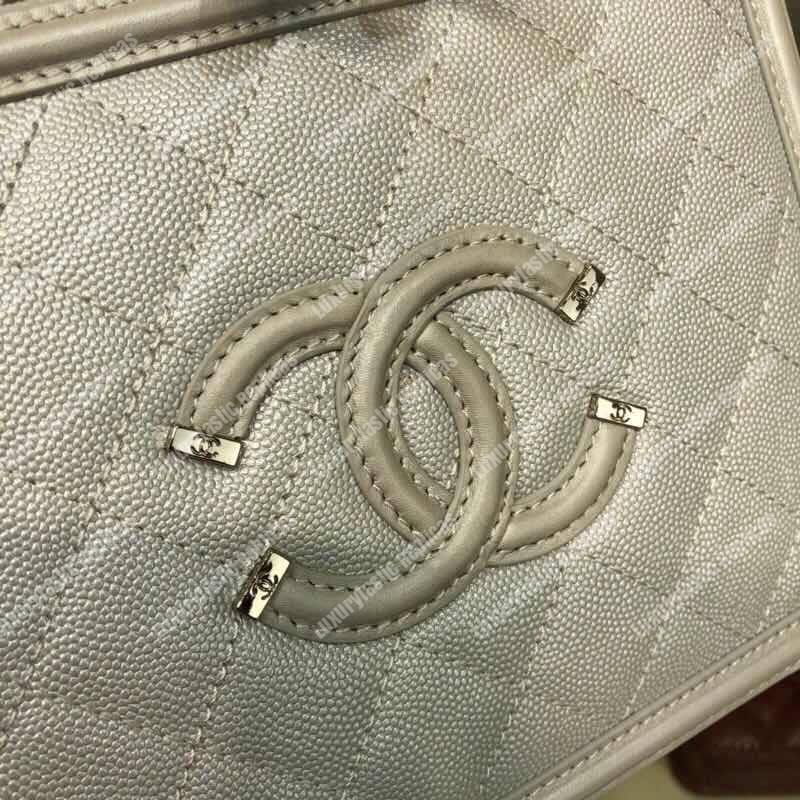 Ch*el filigree vanity case quilted medium grey