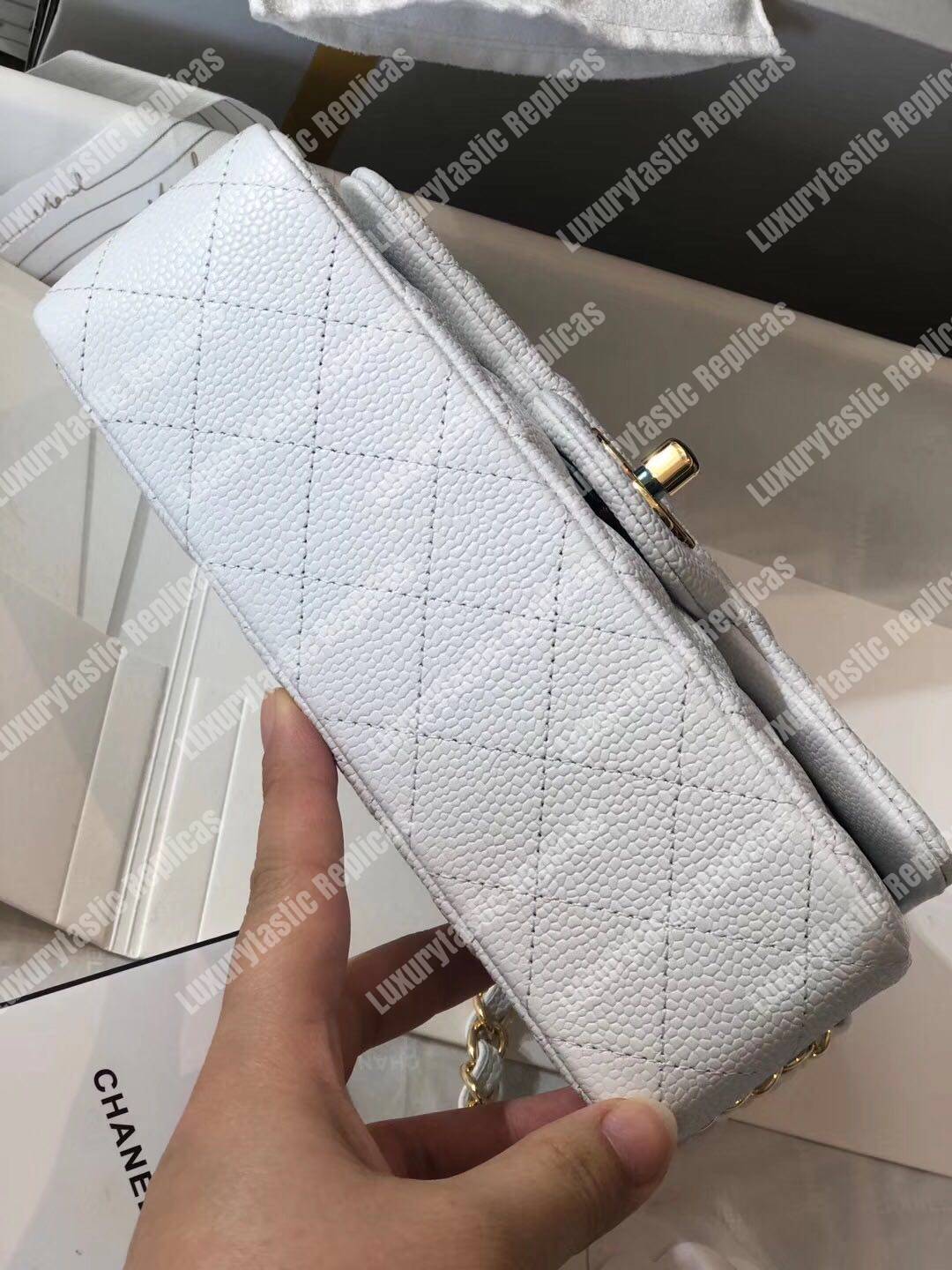 Ch*el mini classic rectangle flap bag white