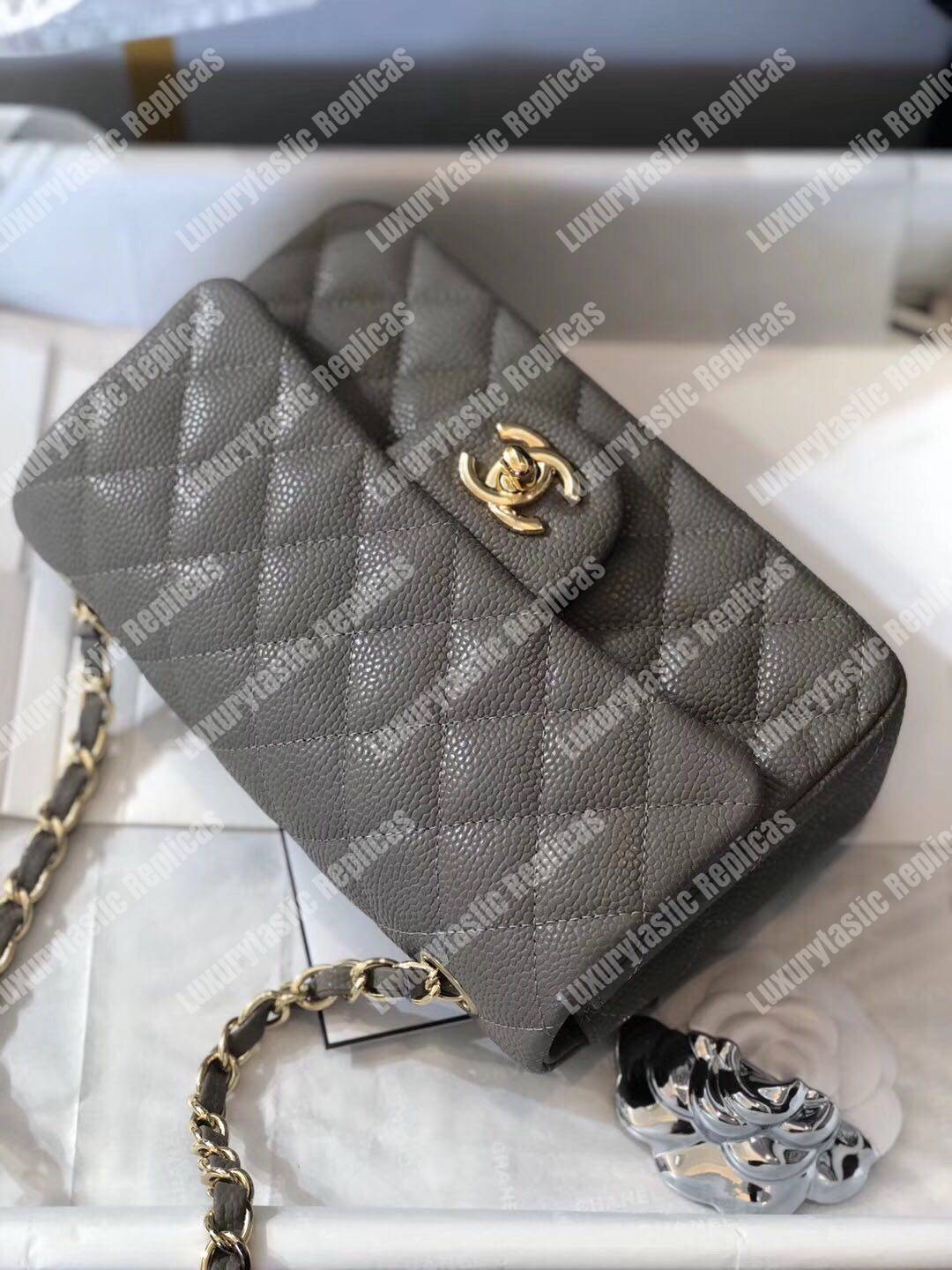 Ch*el mini classic rectangle flap bag dark grey