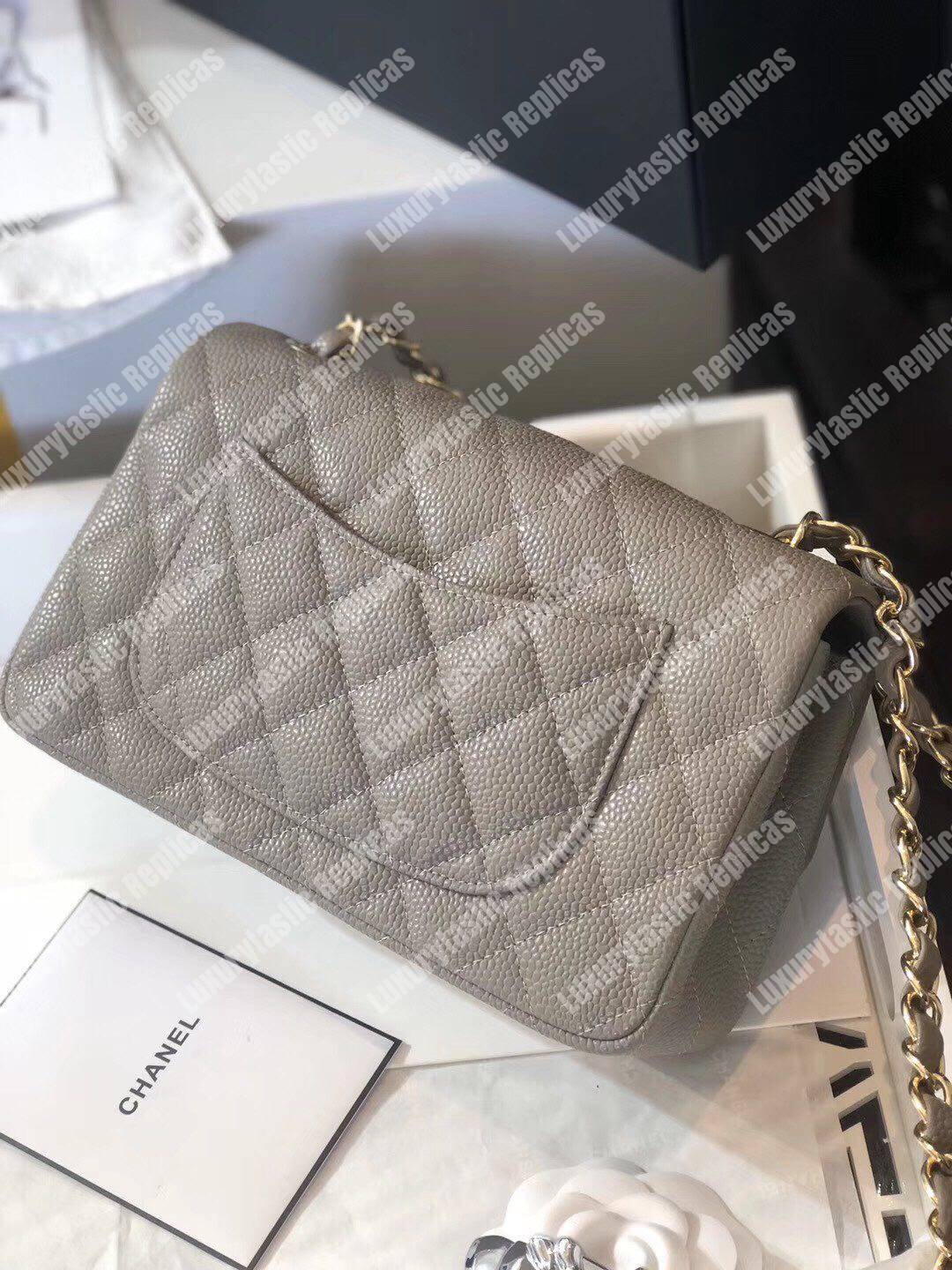 Ch*el mini classic rectangle flap bag dark grey
