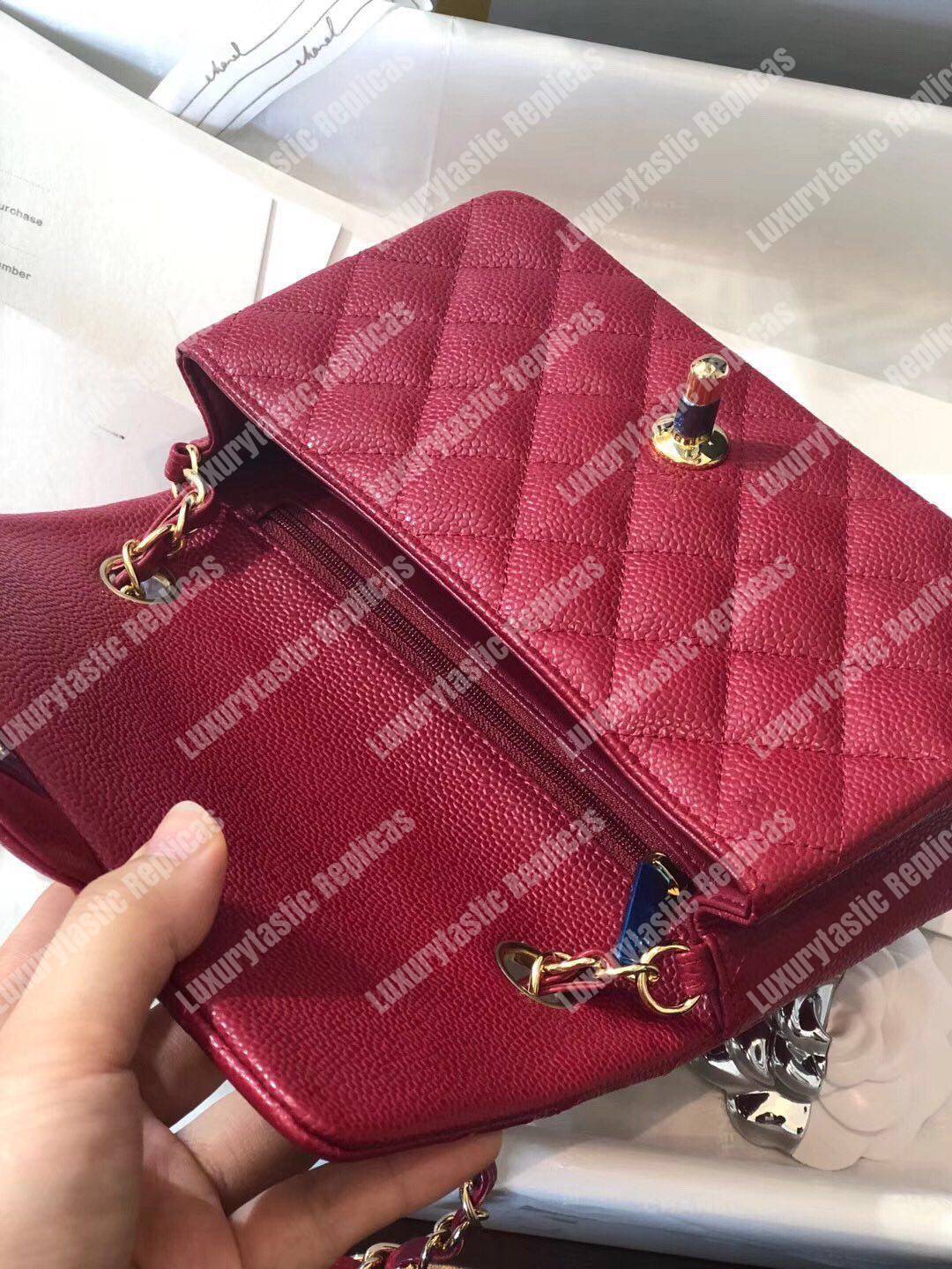 Ch*el mini classic rectangle flap bag maroon