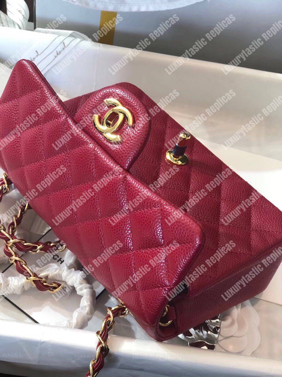 Ch*el mini classic rectangle flap bag maroon