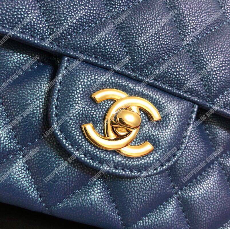 Ch*el medium classic flap bag iridescent blue