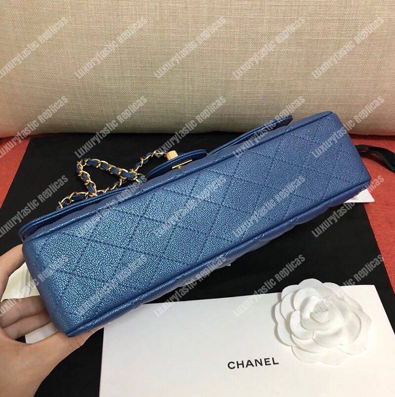 Ch*el medium classic flap bag iridescent blue
