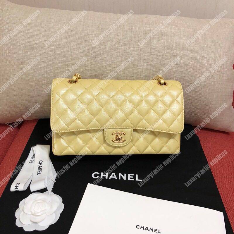 Ch*el medium classic flap bag iridescent yellow
