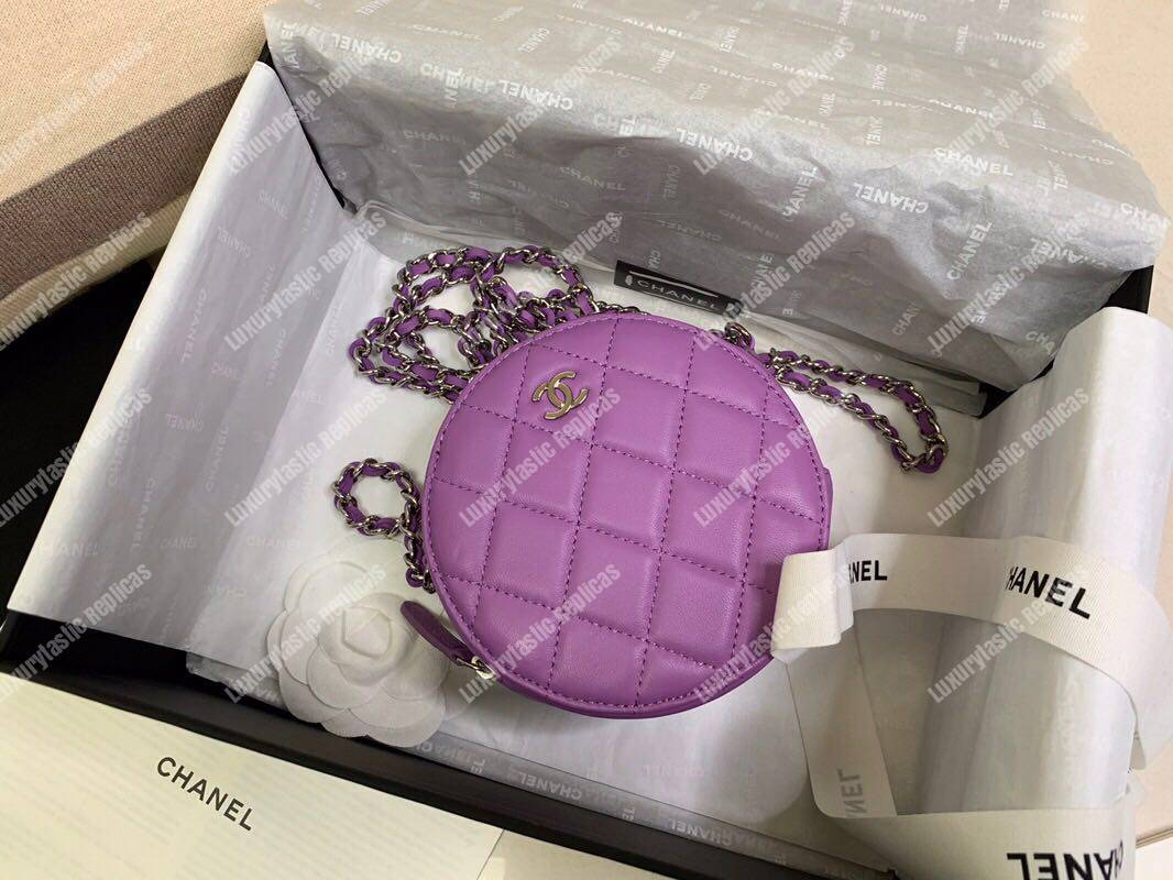 Ch*el classic clutch with chain purple