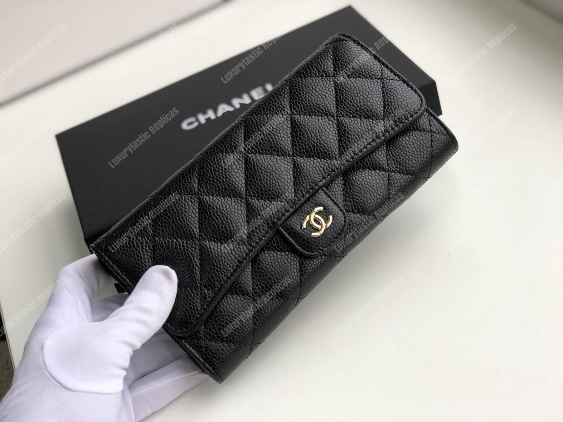 Ch*el classic long flap wallet black