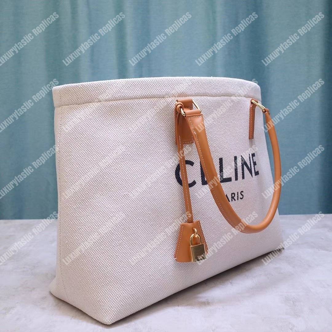 Ce**e horizontal cabas Ce**e in canvas with Ce**e print and calfskin