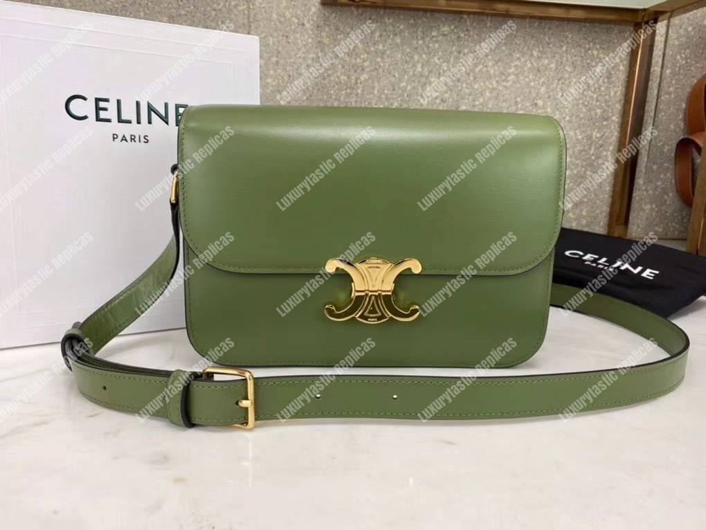 Ce**e medium triomphe bag in shiny calfskin light khaki