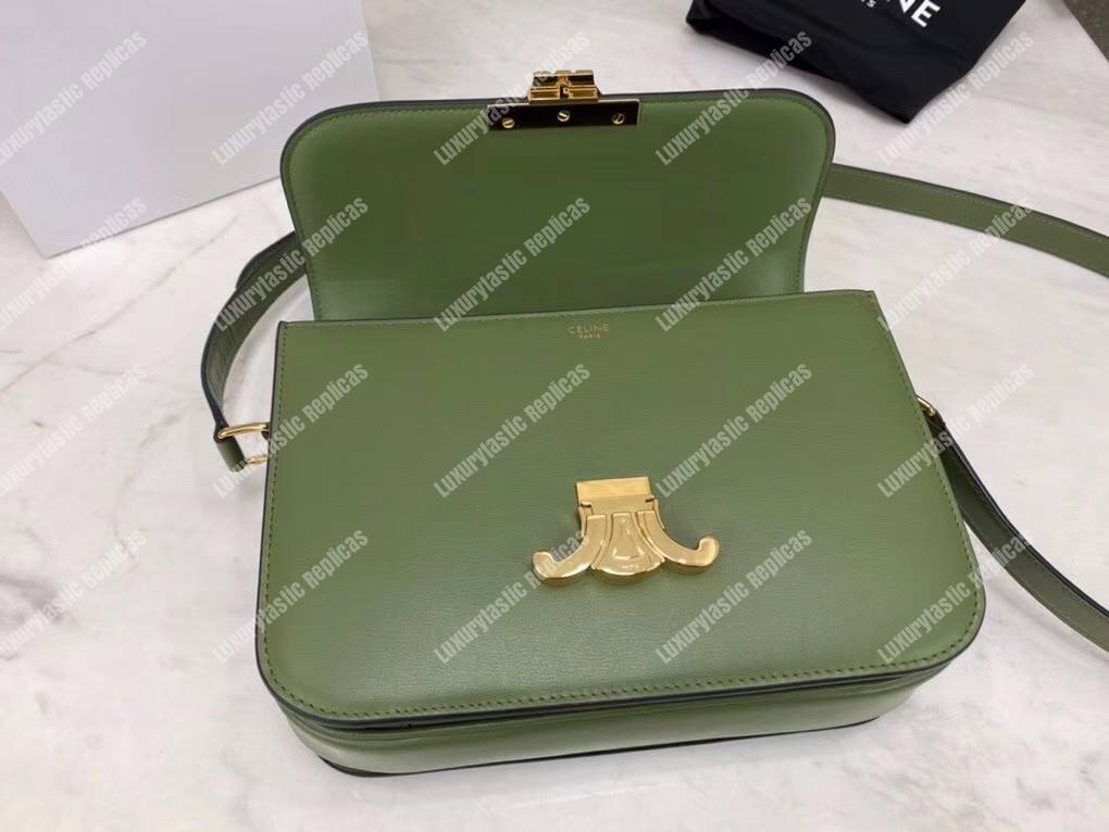 Ce**e medium triomphe bag in shiny calfskin light khaki