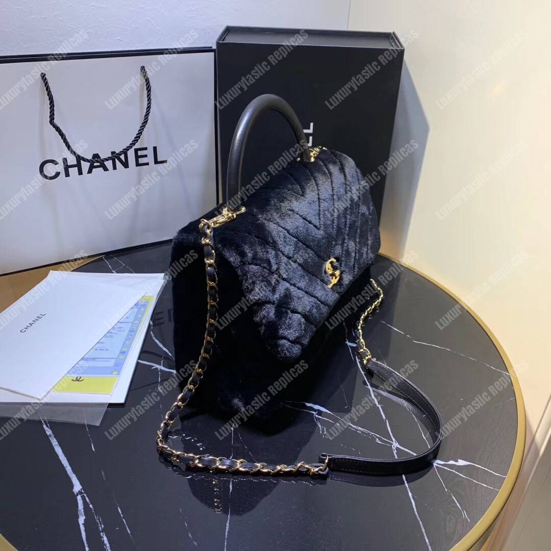 Ch*el flap bag with top handle black
