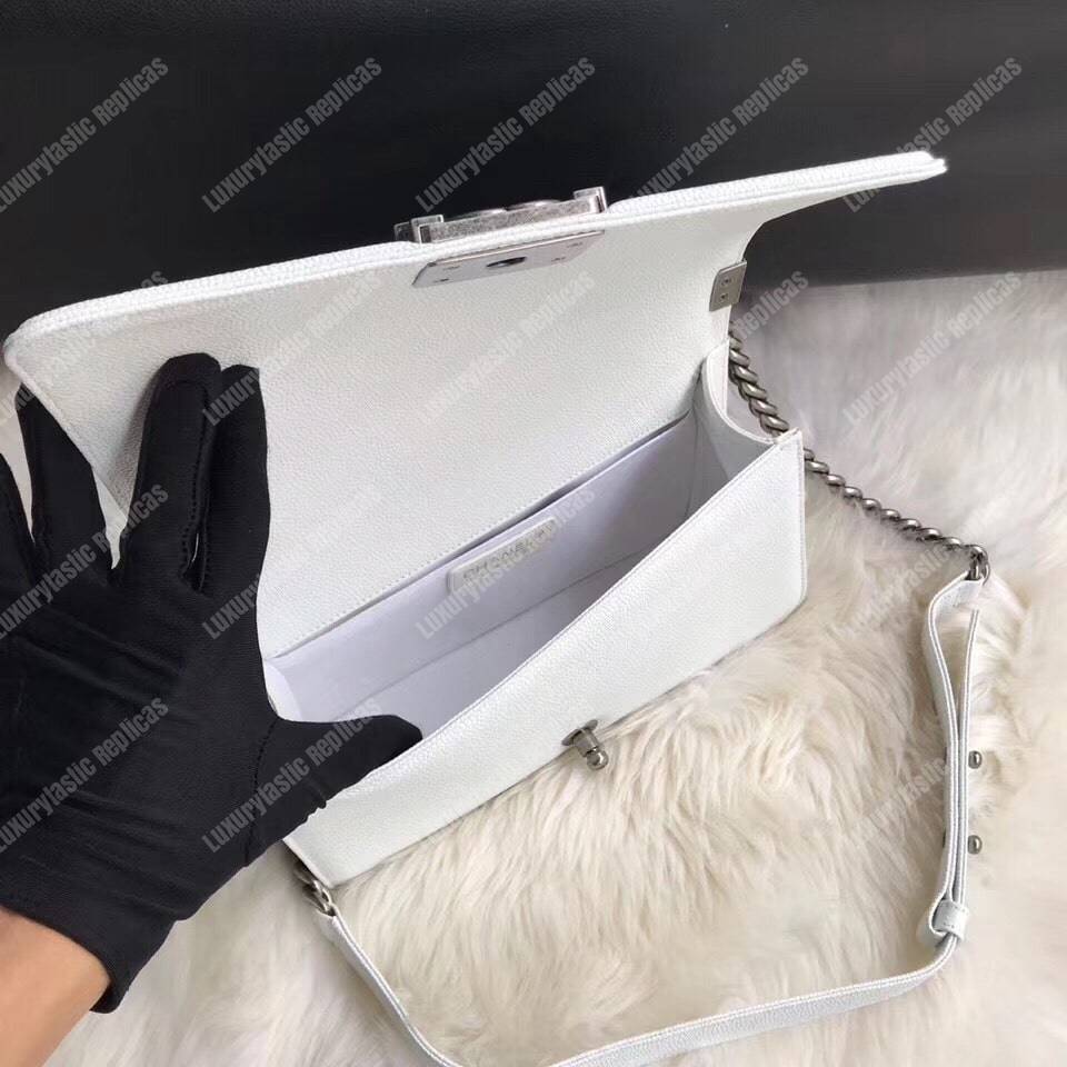 Ch*el boy medium handbag white