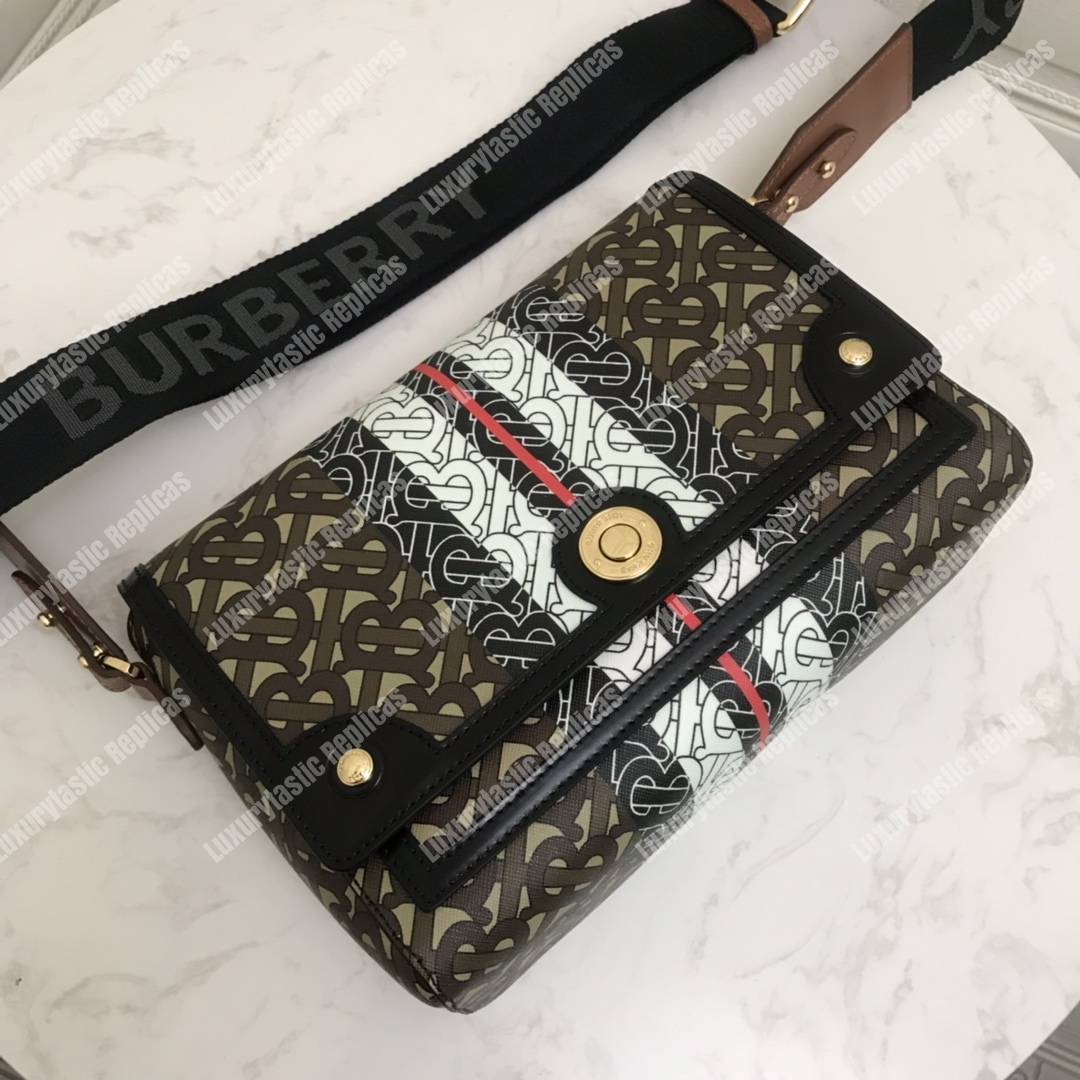 B**rry monogram stripe e-canvas note crossbody bag bridle brown