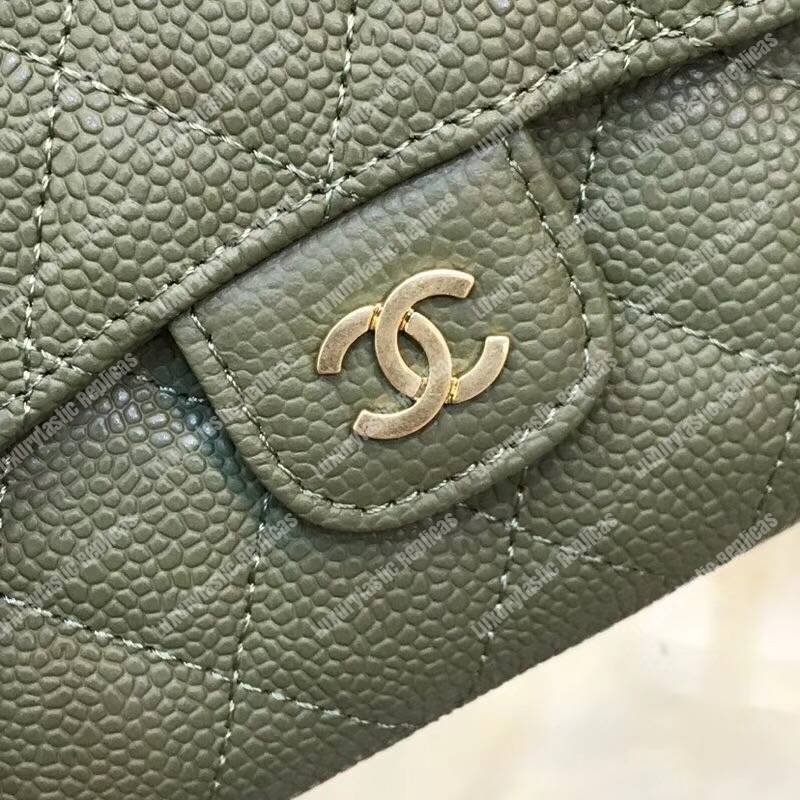 Ch*el classic small flap wallet green