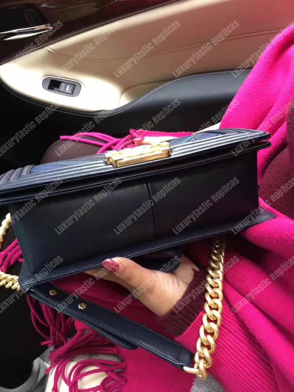 Ch*el medium boy flap bag black