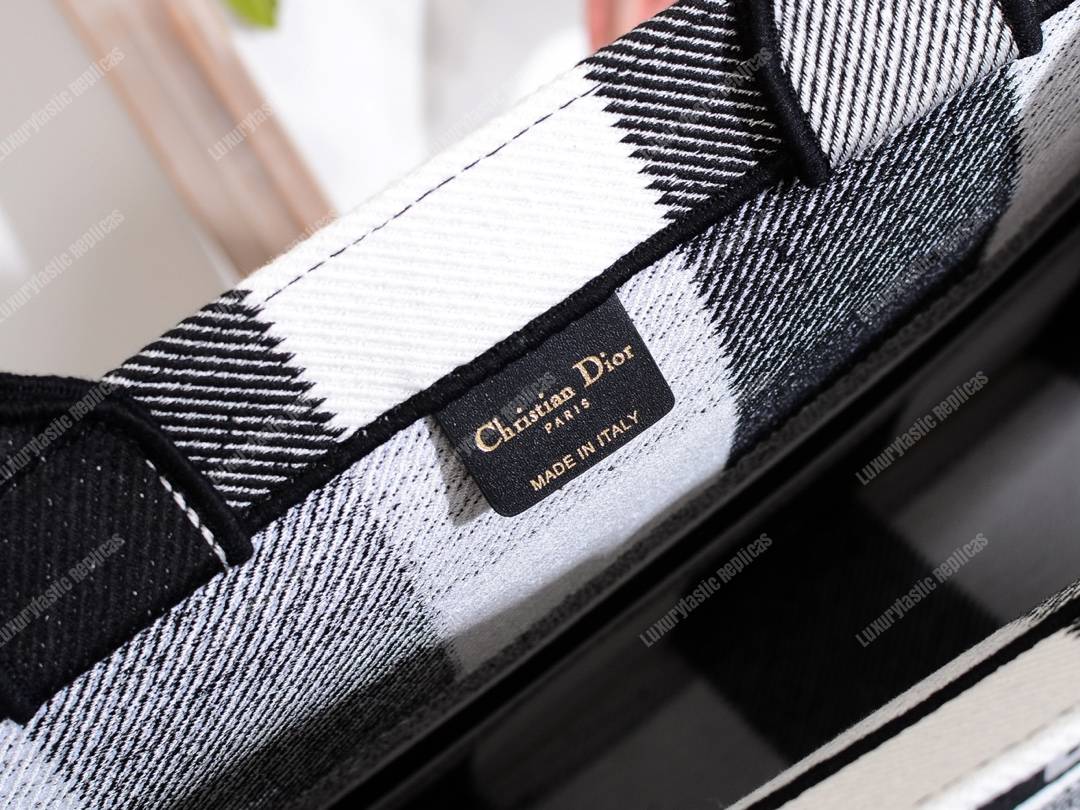 D*or book tote in off-white & black embroidered canvas