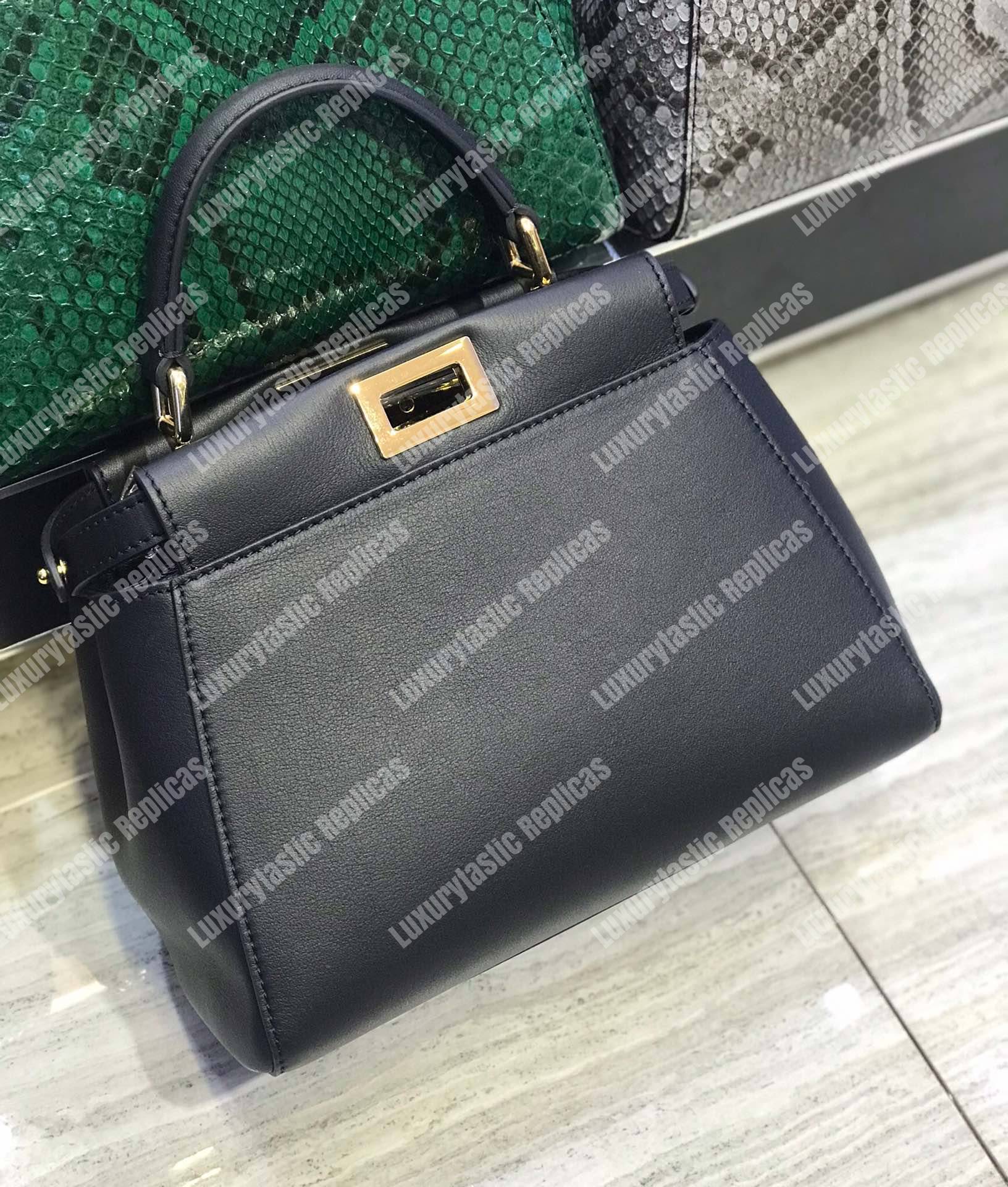 F**di peekaboo iconic mini black leather bag
