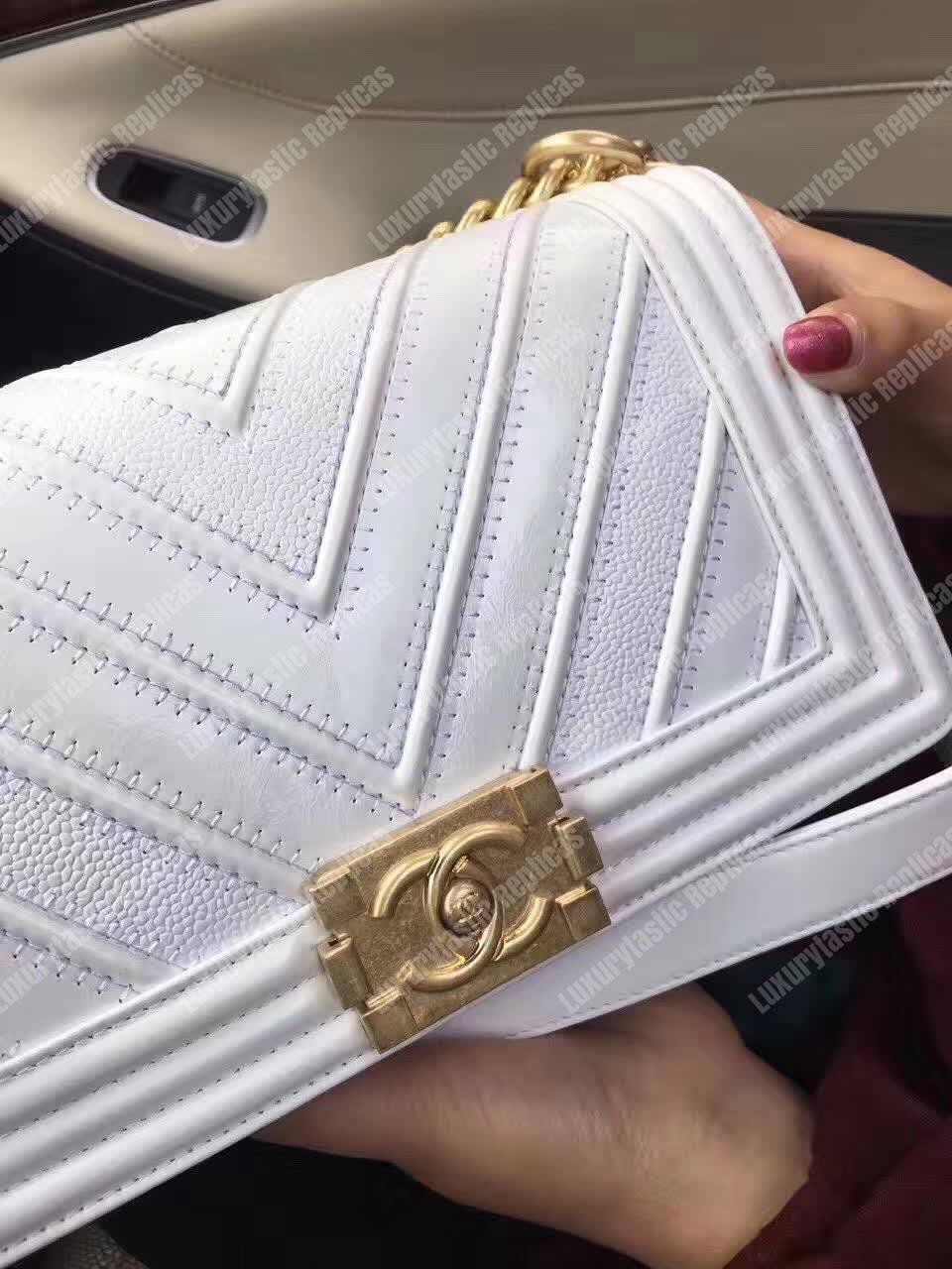 Ch*el medium boy flap bag white