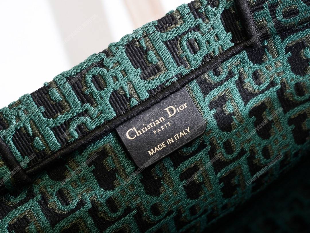 D*or book tote bag in embroidered canvas green black D*or oblique