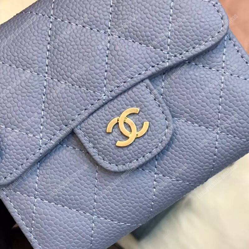 Ch*el classic small flap wallet blue