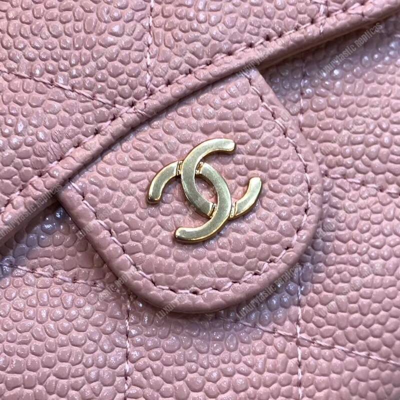 Ch*el classic small flap wallet pink khaki interior