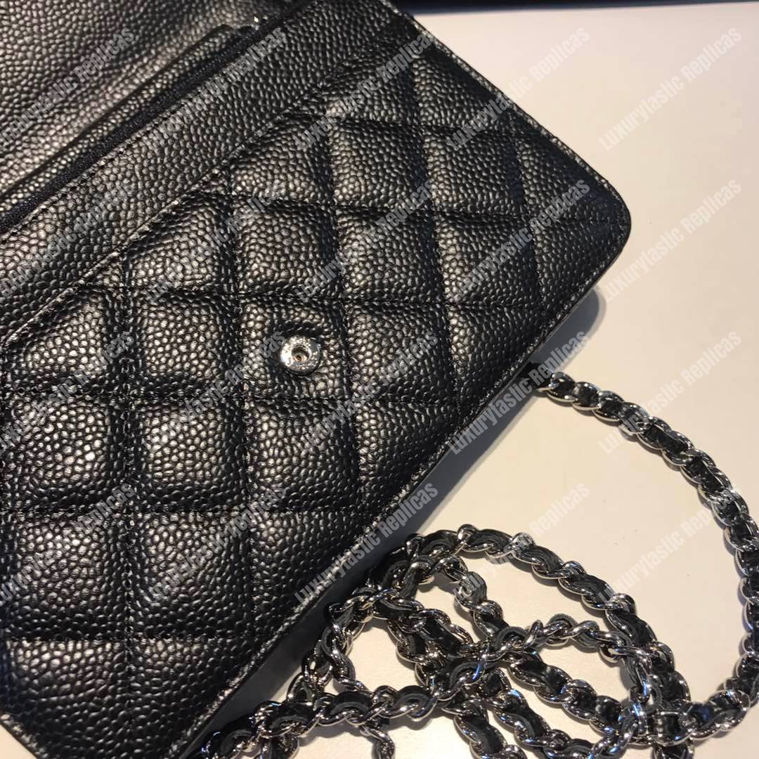 Ch*el wallet on chain – woc classic caviar silver-toned metal black