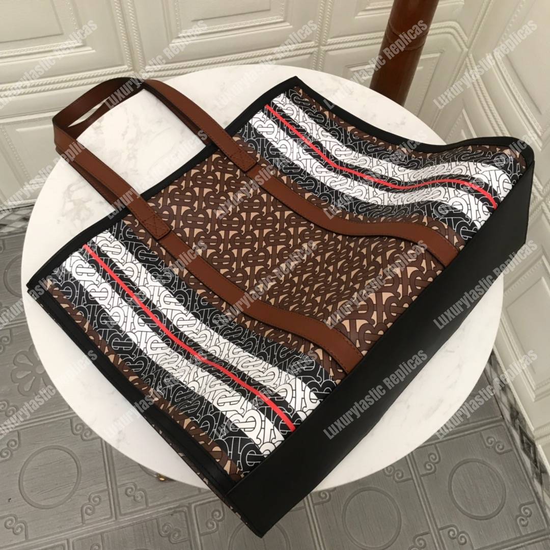 B**rry small monogram stripe e-canvas tote bag brown