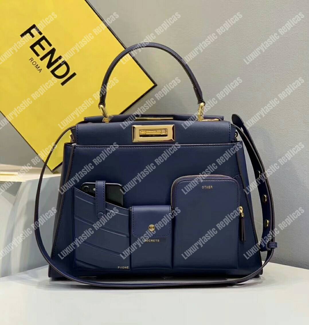 F**di peekaboo iconic medium blue leather bag