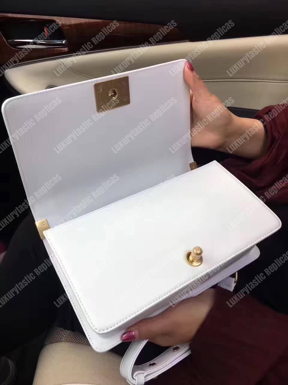 Ch*el medium boy flap bag white