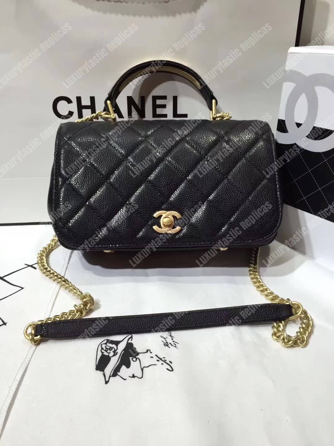 Ch*el small flap bag with top handle black