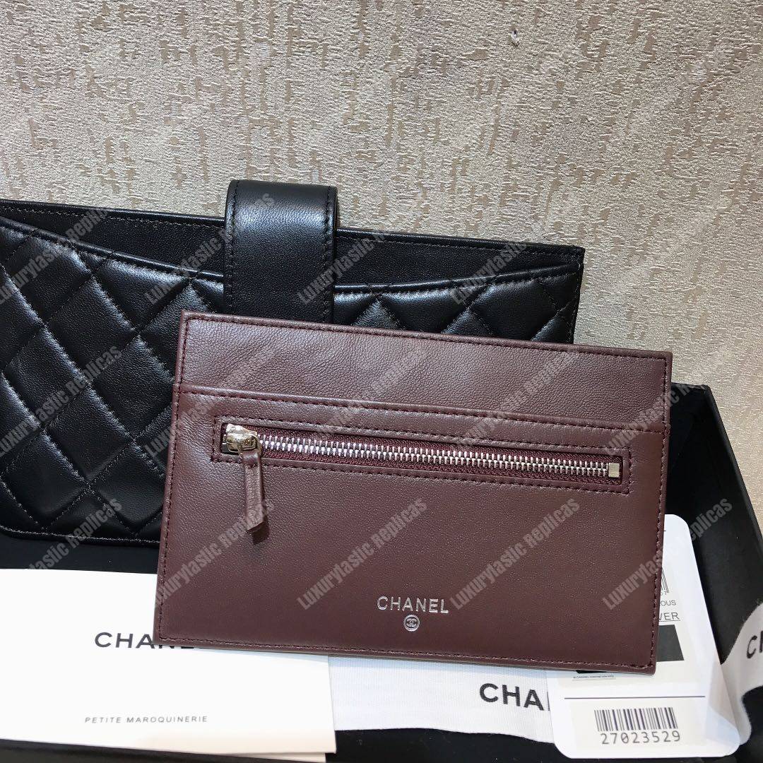 Ch*el classic pouch lambskin leather silver tone black