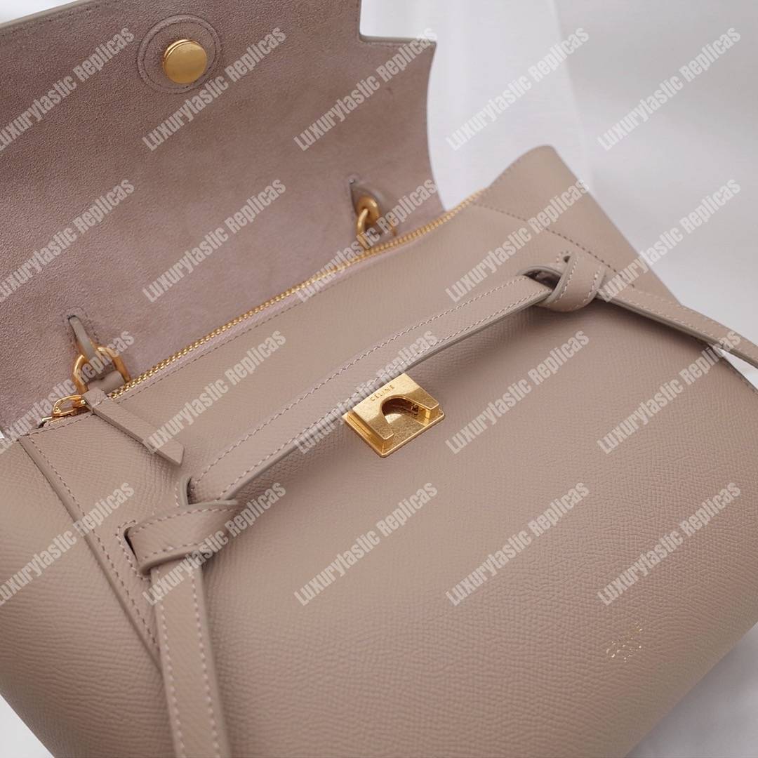 Ce**e micro belt bag in grained calfskin light taupe