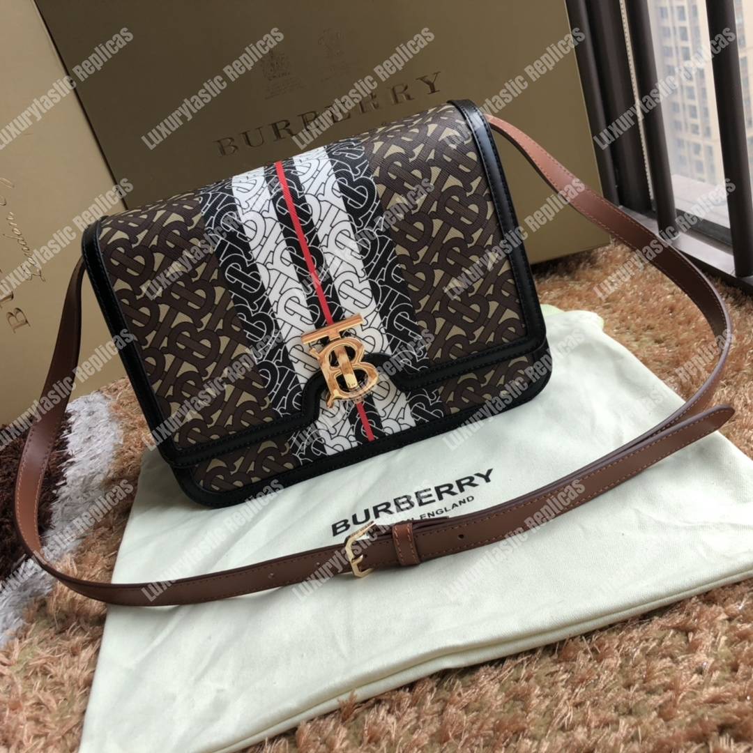 B**rry medium monogram stripe e-canvas tb bag bridle brown