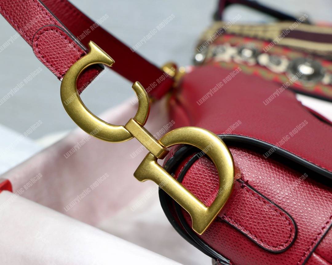 D*or saddle bag in red calfskin