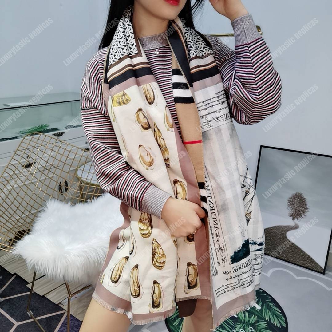 B**rry oyster, black monogram and mariner print silk scarf archive beige