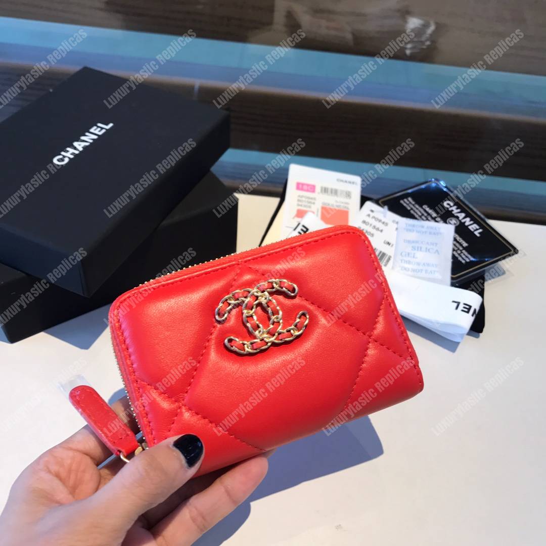 Ch*el 19 zipped coin purse red