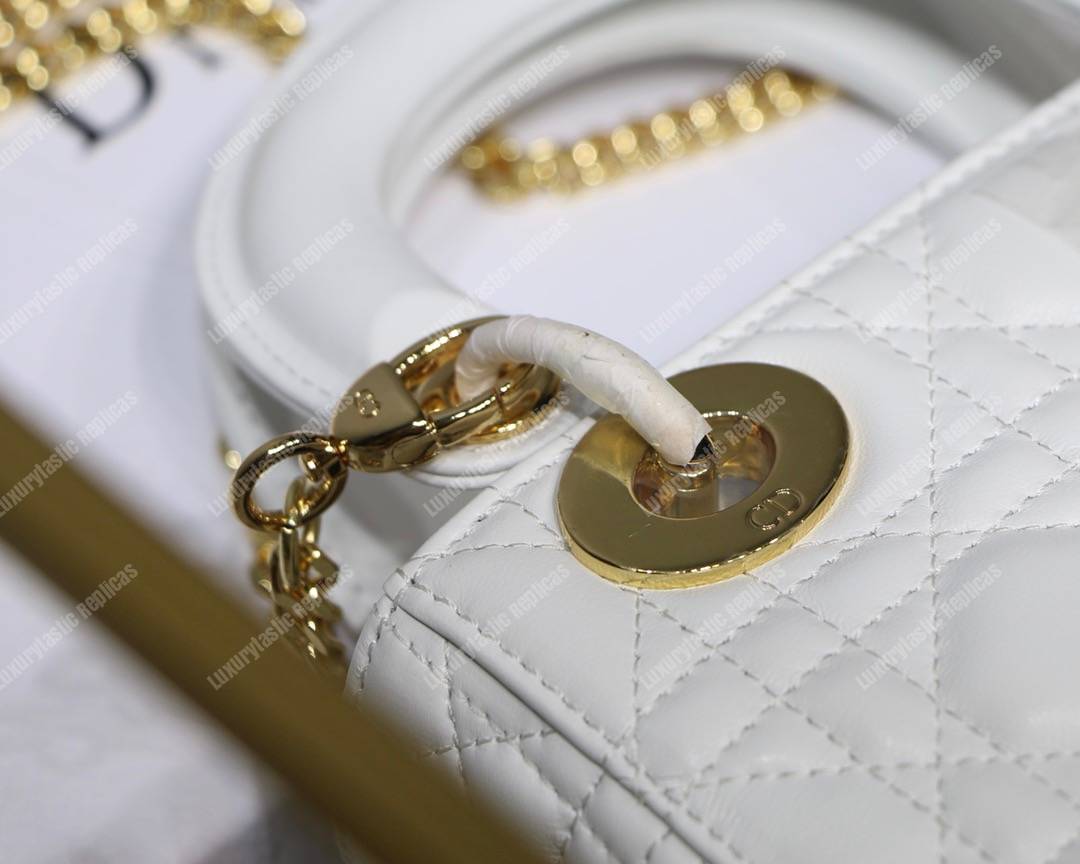 mini lady D*or lambskin bag storm white gold-tone metal